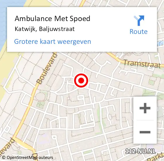 Locatie op kaart van de 112 melding: Ambulance Met Spoed Naar Katwijk, Baljuwstraat op 11 september 2017 17:45