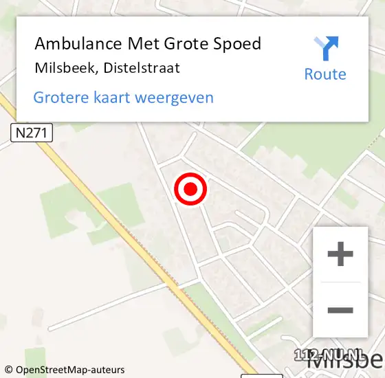 Locatie op kaart van de 112 melding: Ambulance Met Grote Spoed Naar Milsbeek, Distelstraat op 1 februari 2014 09:19