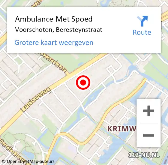 Locatie op kaart van de 112 melding: Ambulance Met Spoed Naar Voorschoten, Beresteynstraat op 11 september 2017 17:57