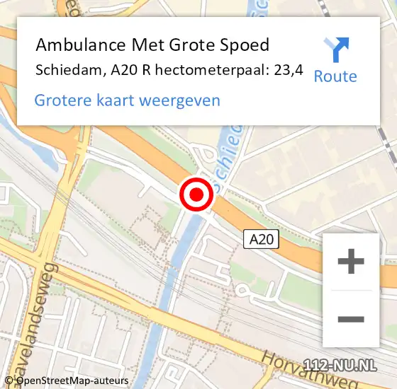 Locatie op kaart van de 112 melding: Ambulance Met Grote Spoed Naar Schiedam, A20 R hectometerpaal: 24,4 op 11 september 2017 18:03