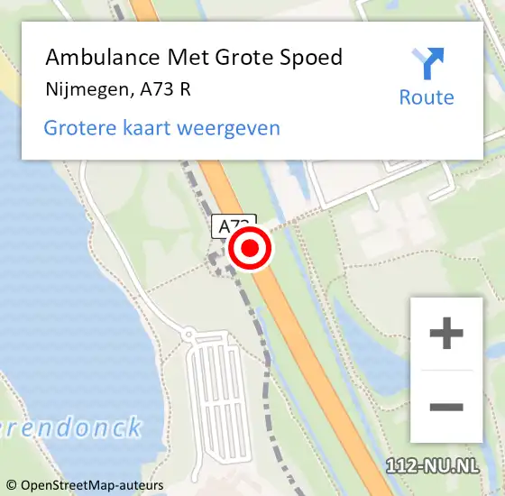 Locatie op kaart van de 112 melding: Ambulance Met Grote Spoed Naar Nijmegen, A73 R op 11 september 2017 19:24