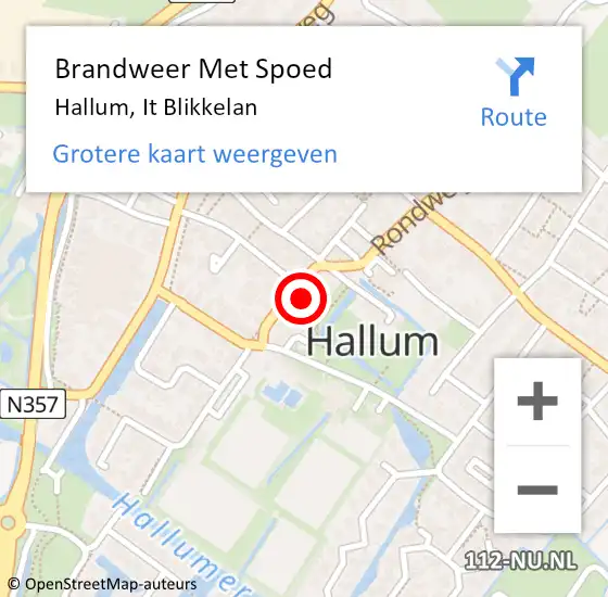 Locatie op kaart van de 112 melding: Brandweer Met Spoed Naar Hallum, It Blikkelan op 11 september 2017 19:25