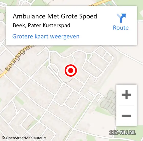 Locatie op kaart van de 112 melding: Ambulance Met Grote Spoed Naar Beek, Pater Kusterspad op 21 september 2013 01:39