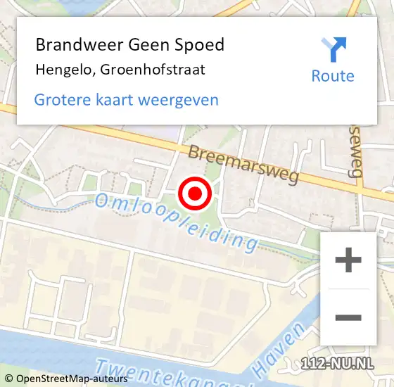 Locatie op kaart van de 112 melding: Brandweer Geen Spoed Naar Hengelo, Groenhofstraat op 11 september 2017 19:56