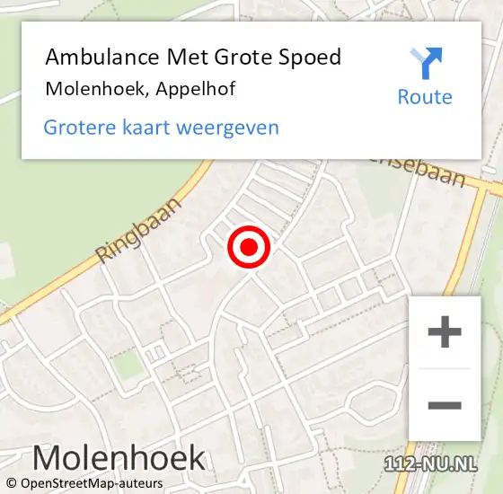 Locatie op kaart van de 112 melding: Ambulance Met Grote Spoed Naar Molenhoek, Appelhof op 1 februari 2014 09:46