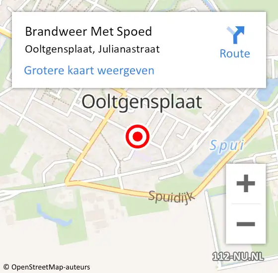 Locatie op kaart van de 112 melding: Brandweer Met Spoed Naar Ooltgensplaat, Julianastraat op 11 september 2017 21:23