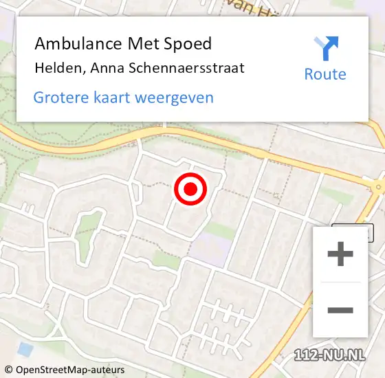 Locatie op kaart van de 112 melding: Ambulance Met Spoed Naar Helden, Anna Schennaersstraat op 1 februari 2014 10:03