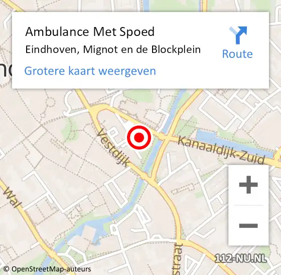 Locatie op kaart van de 112 melding: Ambulance Met Spoed Naar Eindhoven, Mignot en de Blockplein op 12 september 2017 02:08