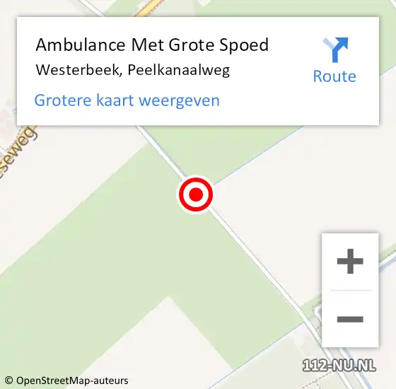 Locatie op kaart van de 112 melding: Ambulance Met Grote Spoed Naar Westerbeek, Peelkanaalweg op 12 september 2017 03:02