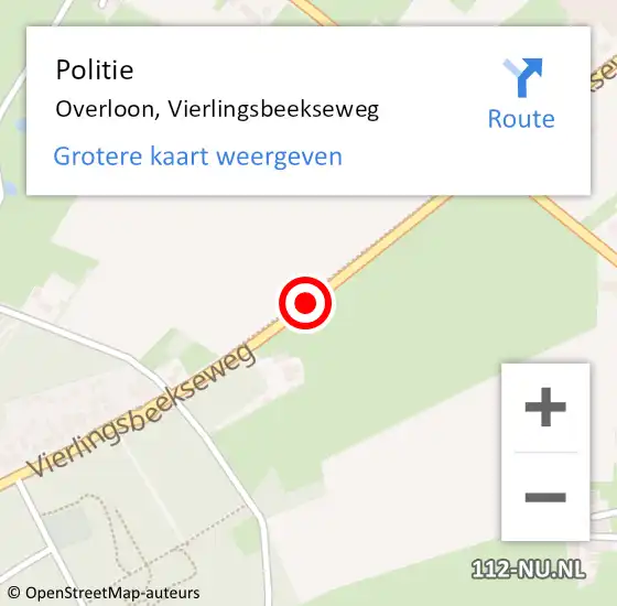 Locatie op kaart van de 112 melding: Politie Overloon, Vierlingsbeekseweg op 12 september 2017 08:12