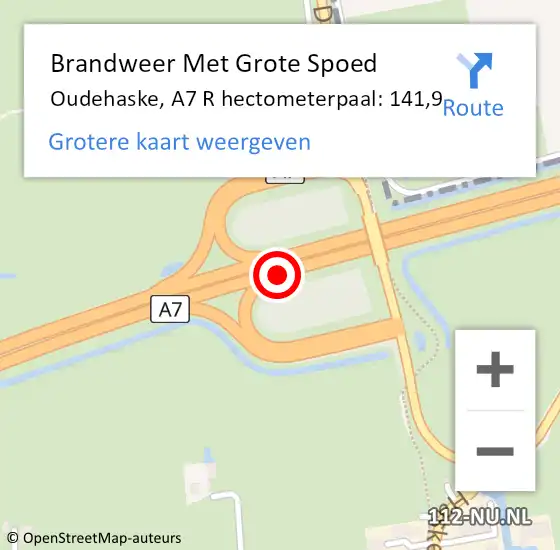 Locatie op kaart van de 112 melding: Brandweer Met Grote Spoed Naar Oudehaske, A7 R hectometerpaal: 137,8 op 12 september 2017 08:22