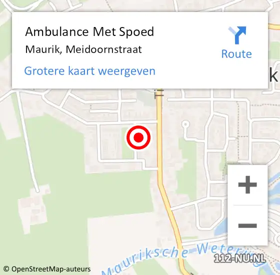 Locatie op kaart van de 112 melding: Ambulance Met Spoed Naar Maurik, Meidoornstraat op 12 september 2017 08:28