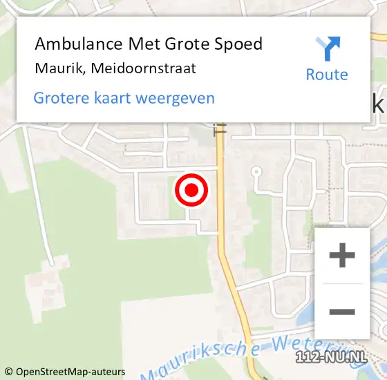 Locatie op kaart van de 112 melding: Ambulance Met Grote Spoed Naar Maurik, Meidoornstraat op 12 september 2017 08:33