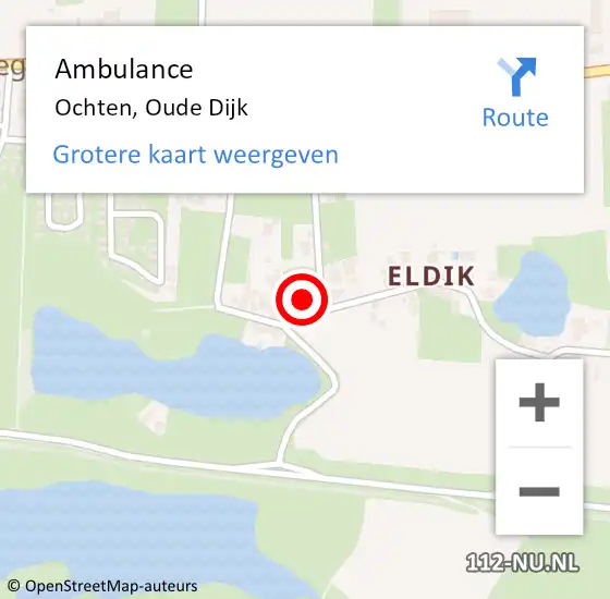 Locatie op kaart van de 112 melding: Ambulance Ochten, Oude Dijk op 12 september 2017 08:56