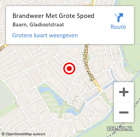 Locatie op kaart van de 112 melding: Brandweer Met Grote Spoed Naar Baarn, Gladioolstraat op 21 september 2013 01:47