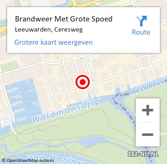 Locatie op kaart van de 112 melding: Brandweer Met Grote Spoed Naar Leeuwarden, Ceresweg op 12 september 2017 09:47