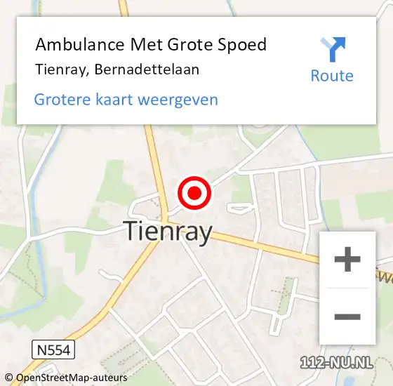 Locatie op kaart van de 112 melding: Ambulance Met Grote Spoed Naar Tienray, Bernadettelaan op 12 september 2017 10:39