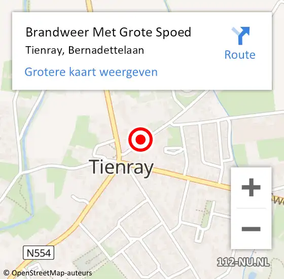 Locatie op kaart van de 112 melding: Brandweer Met Grote Spoed Naar Tienray, Bernadettelaan op 12 september 2017 10:39