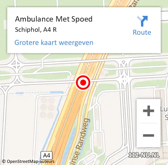 Locatie op kaart van de 112 melding: Ambulance Met Spoed Naar Schiphol, A4 R op 12 september 2017 10:45
