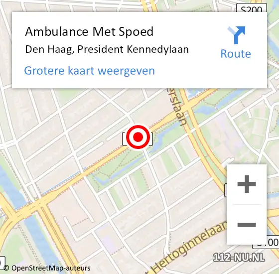Locatie op kaart van de 112 melding: Ambulance Met Spoed Naar Den Haag, President Kennedylaan op 12 september 2017 10:46
