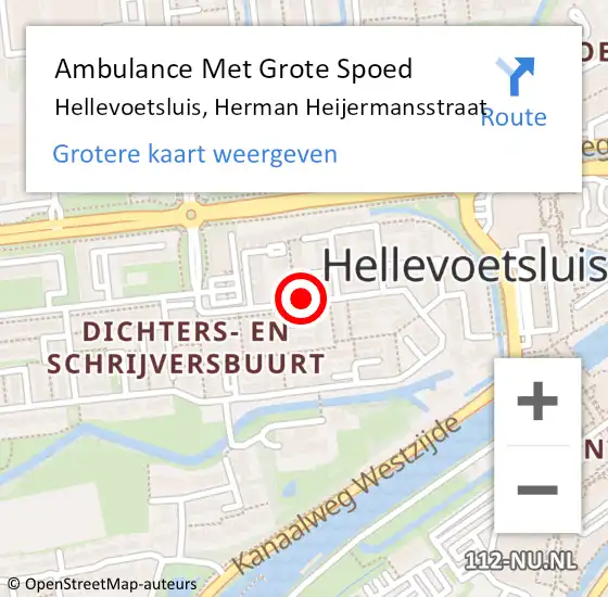 Locatie op kaart van de 112 melding: Ambulance Met Grote Spoed Naar Hellevoetsluis, Herman Heijermansstraat op 12 september 2017 11:39