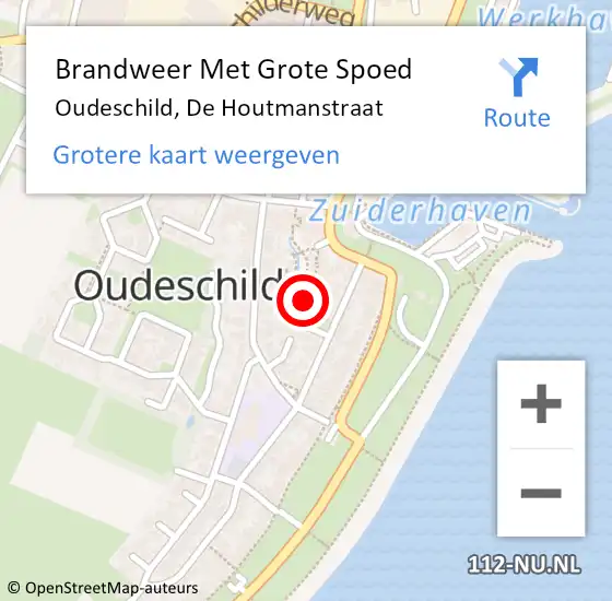 Locatie op kaart van de 112 melding: Brandweer Met Grote Spoed Naar Oudeschild, De Houtmanstraat op 12 september 2017 11:58