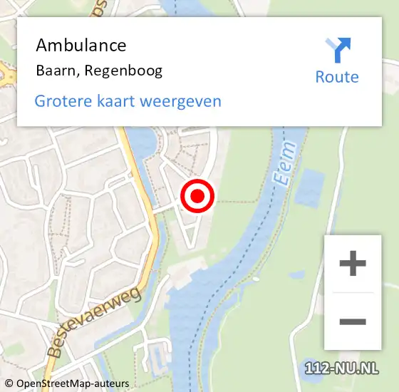 Locatie op kaart van de 112 melding: Ambulance Baarn, Regenboog op 12 september 2017 12:15