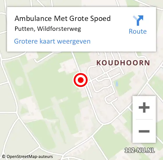 Locatie op kaart van de 112 melding: Ambulance Met Grote Spoed Naar Putten, Wildforsterweg op 12 september 2017 12:29