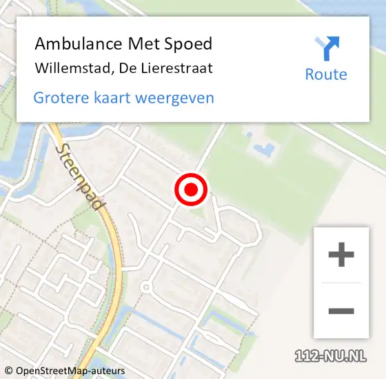 Locatie op kaart van de 112 melding: Ambulance Met Spoed Naar Willemstad, De Lierestraat op 12 september 2017 12:54