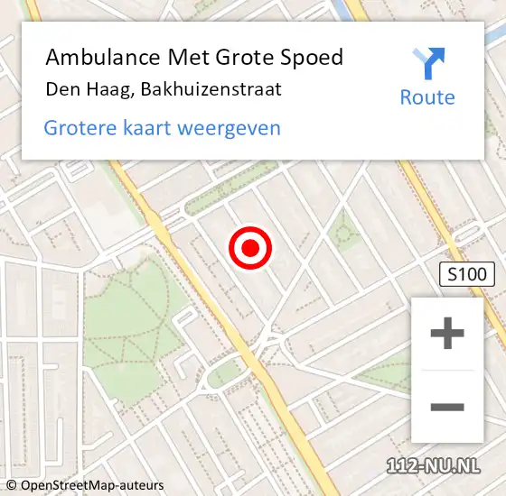 Locatie op kaart van de 112 melding: Ambulance Met Grote Spoed Naar Den Haag, Bakhuizenstraat op 12 september 2017 12:57