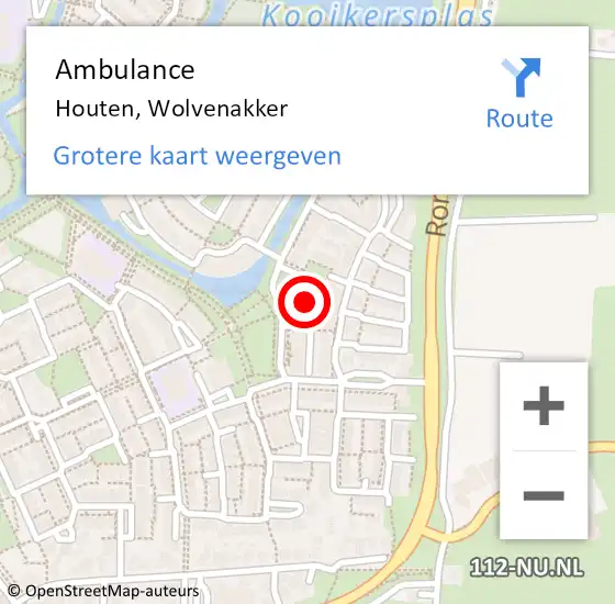 Locatie op kaart van de 112 melding: Ambulance Houten, Wolvenakker op 12 september 2017 13:15