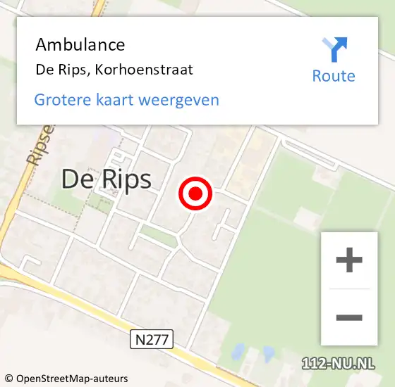 Locatie op kaart van de 112 melding: Ambulance De Rips, Korhoenstraat op 12 september 2017 13:27