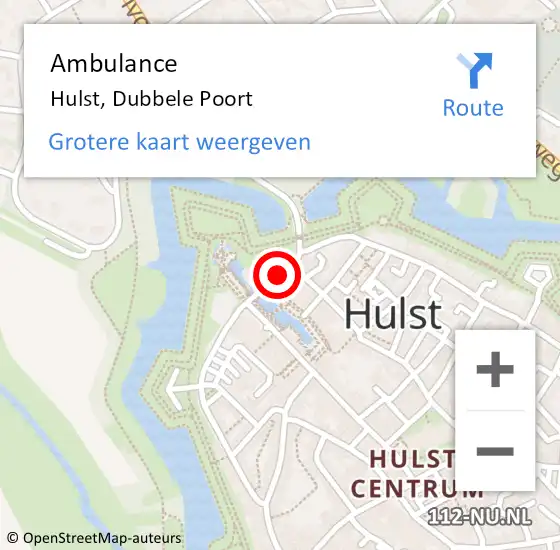 Locatie op kaart van de 112 melding: Ambulance Hulst, Dubbele Poort op 12 september 2017 13:38