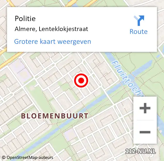 Locatie op kaart van de 112 melding: Politie Almere, Lenteklokjestraat op 12 september 2017 17:39