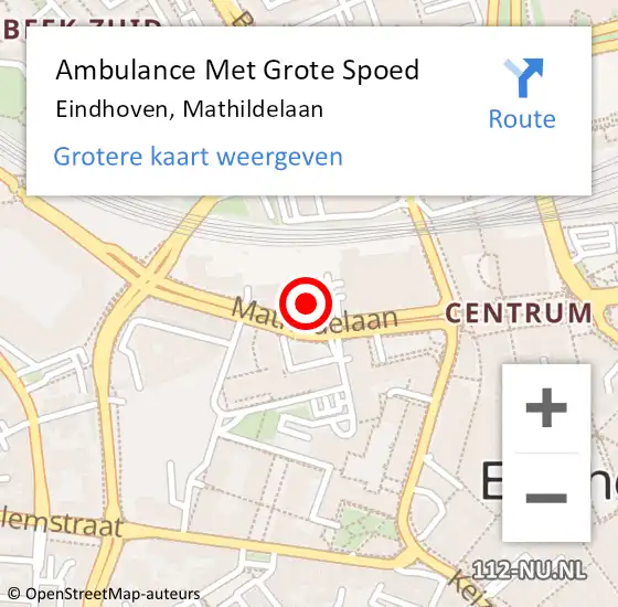 Locatie op kaart van de 112 melding: Ambulance Met Grote Spoed Naar Eindhoven, Mathildelaan op 12 september 2017 19:21