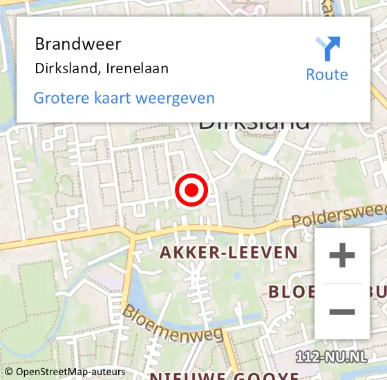 Locatie op kaart van de 112 melding: Brandweer Dirksland, Irenelaan op 12 september 2017 19:29