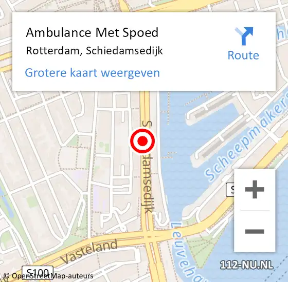 Locatie op kaart van de 112 melding: Ambulance Met Spoed Naar Rotterdam, Schiedamsedijk op 12 september 2017 19:50