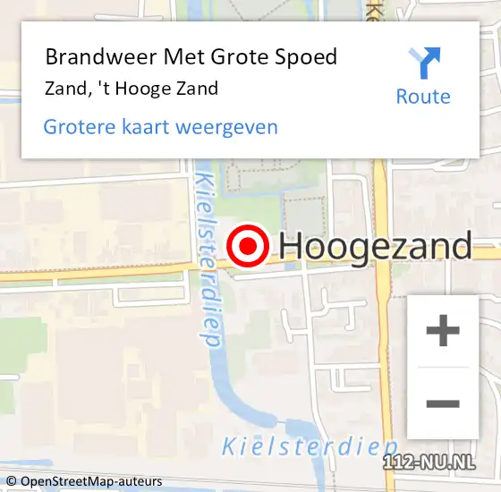 Locatie op kaart van de 112 melding: Brandweer Met Grote Spoed Naar Zand, 't Hooge Zand op 12 september 2017 20:28