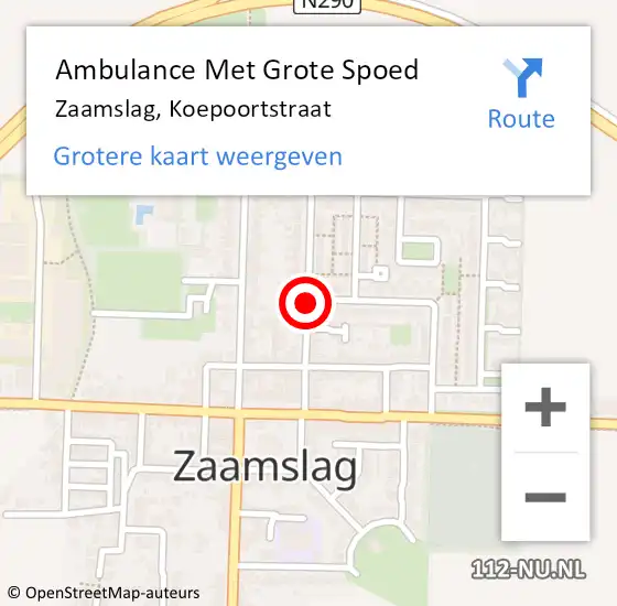 Locatie op kaart van de 112 melding: Ambulance Met Grote Spoed Naar Zaamslag, Koepoortstraat op 12 september 2017 20:35