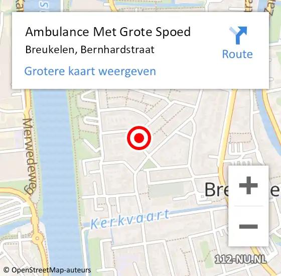 Locatie op kaart van de 112 melding: Ambulance Met Grote Spoed Naar Breukelen, Bernhardstraat op 12 september 2017 22:01