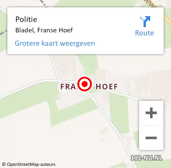 Locatie op kaart van de 112 melding: Politie Bladel, Franse Hoef op 13 september 2017 08:10