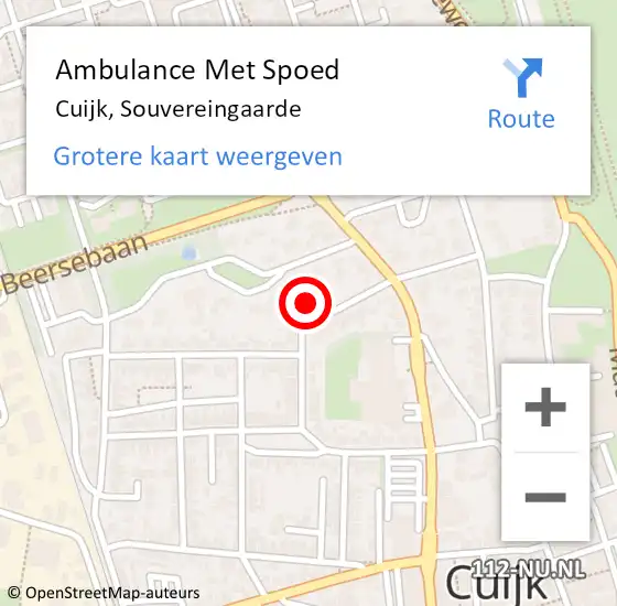 Locatie op kaart van de 112 melding: Ambulance Met Spoed Naar Cuijk, Souvereingaarde op 13 september 2017 08:35