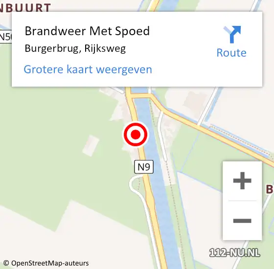 Locatie op kaart van de 112 melding: Brandweer Met Spoed Naar Burgerbrug, Rijksweg op 13 september 2017 08:58