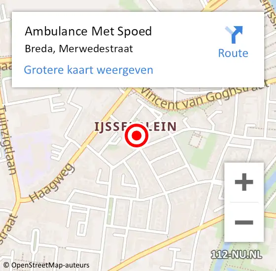 Locatie op kaart van de 112 melding: Ambulance Met Spoed Naar Breda, Merwedestraat op 13 september 2017 09:28