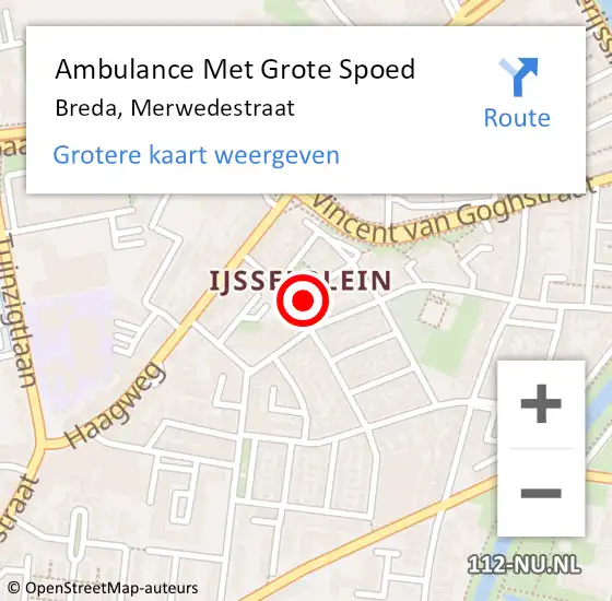 Locatie op kaart van de 112 melding: Ambulance Met Grote Spoed Naar Breda, Merwedestraat op 13 september 2017 09:30