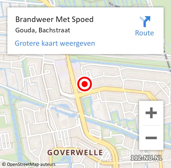 Locatie op kaart van de 112 melding: Brandweer Met Spoed Naar Gouda, Bachstraat op 13 september 2017 09:41