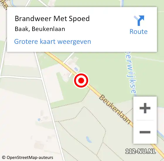 Locatie op kaart van de 112 melding: Brandweer Met Spoed Naar Baak, Beukenlaan op 13 september 2017 10:59