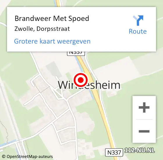 Locatie op kaart van de 112 melding: Brandweer Met Spoed Naar Zwolle, Dorpsstraat op 13 september 2017 11:13