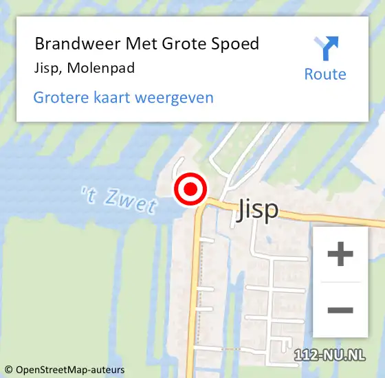 Locatie op kaart van de 112 melding: Brandweer Met Grote Spoed Naar Jisp, Molenpad op 13 september 2017 11:21