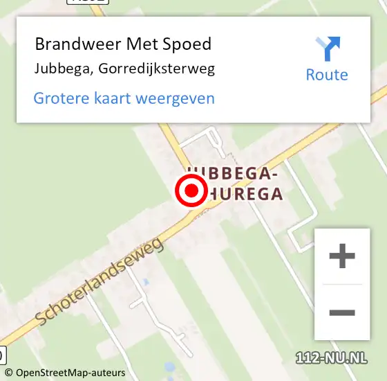Locatie op kaart van de 112 melding: Brandweer Met Spoed Naar Jubbega, Gorredijksterweg op 13 september 2017 11:29